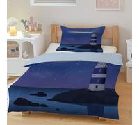 CCZM Lighthouse Bedding - Single Duvet Cover Set, Starry Sky Sea Rocks Reversible Bedding Set, Soft Microfibre Quilt Cover and 2 Pillowcases, Star Nature-Inspired Bed Sets, F-593