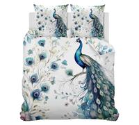 CCZM Peacock King Size Duvet Cover Sets, Oriental Peacock Kingsize Bedding Set, Microfiber Quilt Cover with Zipper Closure, Birds Animals Printed Comforter Cover with 2 Pillowcases 50x75 cm W-426