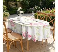 CCZM Pink Floral Wipeable Tablecloths Round 180cm, Spring Flower Table Cloth, Waterproof Polyester Fabric Table Cover, Botanical Decorations for Sommer Spring, H-705