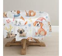 CCZM Round Table Cloth 120cm, Dog Polyester Fabric Wipeable Tablecloths, Water Resistant Table Cover, Sommer Spring Corgis Spaniels Decoration, G-186