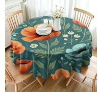 CCZM Round Table Cloth 120cm, Poppy Floral Polyester Fabric Wipeable Tablecloths, Water Resistant Table Cover, Sommer Spring Garden Botanical Wildflower Decoration, P-73