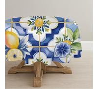 CCZM Round Table Cloth 140cm, Yellow Lemons Polyester Fabric Wipeable Tablecloths, Water Resistant Table Cover, Sommer Spring Halves Elegant Decoration, G-236