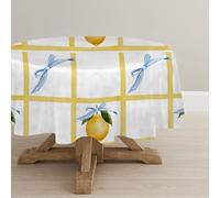 CCZM Round Table Cloth 180cm, Lemon Polyester Fabric Wipeable Tablecloths, Water Resistant Table Cover, Sommer Spring Light Blue Bows Preppy Decoration, G-221