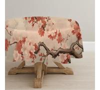 CCZM Round Table Cloth 180cm, Red Cherry Blossom Polyester Fabric Wipeable Tablecloths, Water Resistant Table Cover, Sommer Spring Asian Floral Cottagecore Decoration, G-126