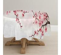 CCZM Round Table Cloth 180cm, Watercolor Polyester Fabric Wipeable Tablecloths, Water Resistant Table Cover, Sommer Spring Cherry Blossom Asian Flower Decoration, G-111