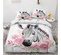 CCZM Zebra Bedding - Cot Bed Duvet Cover Set, Rose Flower Reversible Bedding Set, Soft Microfibre Quilt Cover and 1 Pillowcases, Animal Bed Sets, E-1001