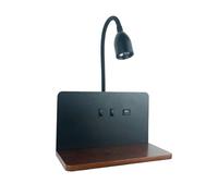 CCZRD Indoor LED Wall Lamp with USB Interface and Wireless Charging Modern 360° Rotatable Light with Switch Bedside Night Lights(Black)