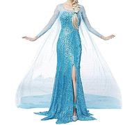 cczwei Womens Womon Halloween Cosplay Frozen Elsa Princess Costume Stage Costume Blue/Xl