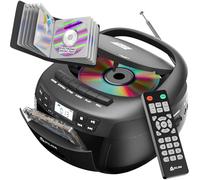 CD Cassette Player with Case, Bluetooth Boombox, AM FM Radio, USB Drive | 3W Stereo Speakers, Song Programming Included, Remote Operates Up to 6 Metres Away - Black