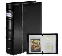 CD DVD Storage Binder with Zipper - Holds 56 Discs & 28 Booklet Pockets & 56 Tag Slot, High-end PU Leather Cover for Blu-ray Movies, Music CDs, Audio Disks, Portable Media Organizer (1 Pack)