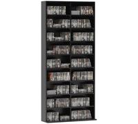 CD/DVD Storage Tower Particle Board Black 78.5x24x175cm 18 Compartments Melamine