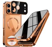 [CD Metal Ring and Security Lock] Integral Magnetic Privacy Case for iPhone 17 Pro [Built-in Lens Protection] Cover with Built-in 9H Glass Screen - Cosmic Orange