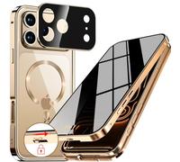 [CD Metal Ring and Security Lock] Integral Magnetic Privacy Case for iPhone 17 Pro Max 6.9' [Built-in Lens Protection] Cover with Built-in 9H Glass Screen - Luxury Gold
