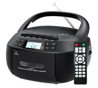 CD Player Boombox Cassette Player Combo with BT, AM/FM Radio, Stereo Sound with Remote Control, AUX/USB Drive, Tape Recording, AC/DC Powered, Headphone Jack, LCD Display for Home, Kids,Black