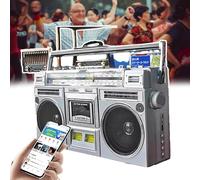 CD Player Boombox- Classic 80s Retro Style, Portable Cassette/Player/Radio, Transmission Distance: 10M, Support SD/USB Input, with 2 Speakers, for Family Gathering/Travel,Silver