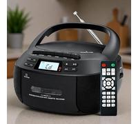 CD Player Cassette Player Combo, Portable AM/FM Cassette Tape Recorder with USB/AUX, Stereo Sound Playback, Remote Control, Personal Music Player for Enjoying Music and Gatherings,Black