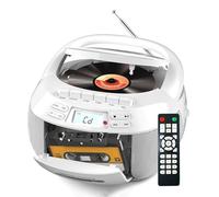 CD Player & Cassette Tape Player, Portable CD Player Boom Box with 3W Dual Speakers, Handle & Remote Control, Compatible with Multiple CD Formats, for Enjoying Music and Gatherings,White