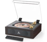 CD Player with Built-in Speakers Bluetooth Retro Portable CD Players for Home Music Player with Remote Control Headphone Jack Walnut Brown