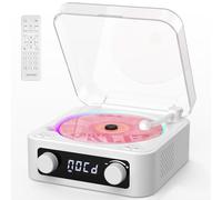 CD Player with Built-in Speakers, Portable Bluetooth Input and Output, Desktop CD Player for Home with Screen Display, Ambient Lighting, FM Radio, White Noise Mode, Remote Control