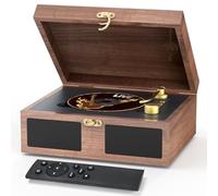 CD Player with Built-in Speakers, Portable with Bluetooth Input and Output, Nostalgic Desktop CD Player for Home, Music Box Player with Stereo Sound Remote Control, Brown