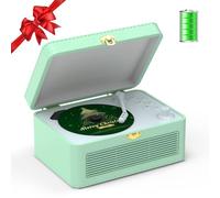 CD Players for Home Retro: Kegaudio CD Player Portable Bluetooth Green PU Speakers & Radio & Remote Control Vintage CD-Player Support USB/AUX Playback Headphone jack