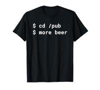 cd /pub more beer Pun White Design for Command Line Hackers T-Shirt