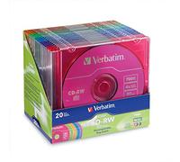 CD-RW Discs, 700MB/80min, 4x, Slim Jewel Cases, Assorted Colors, 20/Pack