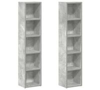 CD Shelves 2 Pieces Concrete Grey Wood Material 21 x 16 x 93.5 cm with 5 Compartments Modern Style Compact Storage for Living Room Office and Home Cinema