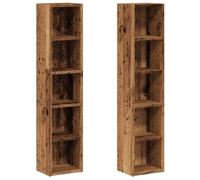 CD Shelves 2 Pieces Old Wood Look Wood Material 21 x 16 x 93.5 cm with 5 Compartments for CDs DVDs Blu-rays Modern Storage Space for Living Room Bedroom Office