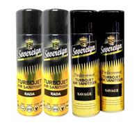 CD Sovereign Aerosols 4-Pack Turbojet Air Sanitiser Spray - 2× RADA & 2× Savage - 500 ml Designer Fragrance Air Freshener Odour Neutraliser for Car, Home & Office