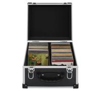 CD storage box Black Wood ABS with Aluminium Trim 56.5x29.5x18.5cm Lockable Keys