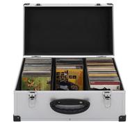 CD storage box lockable silver wood ABS with aluminium trim 56.5x29.5x18.5cm 60