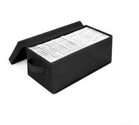 CD Storage Box Oxford Fabric, Stackable Holder Organiser for 35 CDs DVD for MEDIA Cases Home Office Shelf Space-Saving Case
