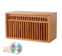 CD Storage Rack - Wooden Album Display Holder with Pop-Up Button, 19 CD Capacity, Vintage DVD Organizer Stand for Theatre Room & Home Decoration
