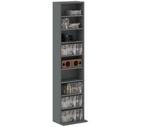 CD Storage Tower Grey 140cm Tall Narrow Particle Board 9 Compartments Holds260+