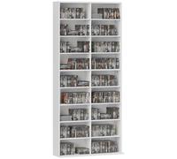 CD Storage Tower White 78.5x24x175cm Particle Board 18 Compartments Slim Straps