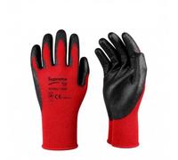 CD SupremeTTF Professional 18 Gauge Red Nylon Work Gloves with Black PU Palm Coating, 12 Pairs, XL (Size 10), High Dexterity Safety Gloves, EN388 CAT II