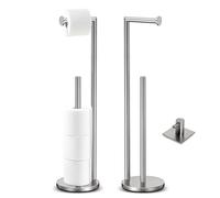 CD Toilet Roll Holder Free Standing Stainless Steel - Chrome Finish Toilet Paper Holder Stand with Heavy Stable Base, Rustproof & Easy Assembly, Silver (with Additional Wall Hook)