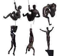CDAXPWZO Resin Sculpture,Climbing Man Wall Sculpture,Set of 6 Simplicity Modern Art Wall Decor,Climbing Men Figures Wall Hanging,Creative Climbing Men Wall Art,Gifts for Rock Climbers(Black/Silver)