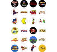 cdb Arcade Classics 1980's 24 Iced Cake Toppers Icing Cupcake Topper Edible Fairy Cake Bun Frosting Round