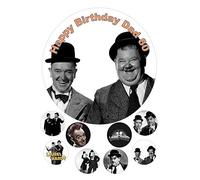 cdb Laurel and Hardy edible Round 7.5 inch + 8 Iced Cake Toppers on Icing / Fondant / Frosting Sheet