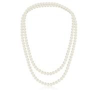 CdbC 59" Long Pearl Necklace, Faux Long Pearl Necklaces for Women, Vintage Elegant Long Pearls, Pearl Necklace Long for Wedding Party 1920s Gatsby Costume Jewelry, L, Plastic, No Gemstone