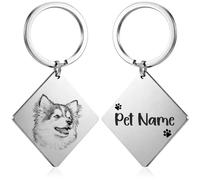 CDBUY Custom Dog or Cat Portrait Keychain, Personalized Photo Engraved Keychains with Name, Customized Pet Memorial Gifts for Loss of Pets (Diamond Shape)
