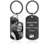 CDBUY Personalised Photo Keyring - Custom Double-sided Keychain with Text Icon, Customised Gifts for Boyfriend Men Women (Black Engraving)