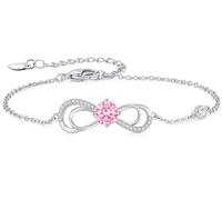CDE Bracelets for Womens Infinity Plated White Gold with Love Heart Birthstone Copper Bracelets for Ladies Anniversary Birthday Mothers Day Christmas Gifts for Girlfriend Wife Mum (Whitegold-10-Okt)