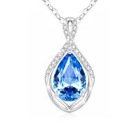 CDE Heart Necklace for Women，Infinity Teardrop March Aquamarine Birthstone Zircon Pendant,Anniversary Birthday Jewellery Gifts for Wife Mom, Silver Plated, 18" + 2" Adjustable Chain