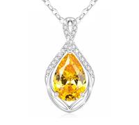 CDE Heart Necklace for Women，Infinity Teardrop November Yello Birthstone Zircon Pendant,Anniversary Birthday Jewellery Gifts for Wife Mom, Silver Plated, 18" + 2" Adjustable Chain