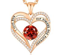 CDE Necklaces for Women Birthstone Pendant, Sterling Silver Love Heart Rose Gold Jewellery Gifts for Mum Her Wife Girlfriend Anniversary Birthday Mothers Day (Brass, Rose Gold-01&07)