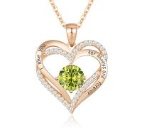 CDE Necklaces for Women Birthstone Pendant, Sterling Silver Love Heart Rose Gold Jewellery Gifts for Mum Her Wife Girlfriend Anniversary Birthday Mothers Day (925 Sterling Silver, Rose Gold-08-Aug)