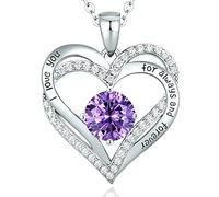 CDE Necklaces for Women Birthstone Pendant, Sterling Silver Love Heart Rose Gold Jewellery Gifts for Mum Her Wife Girlfriend Anniversary Birthday Mothers Day (925 Sterling Silver, 02-Feb)